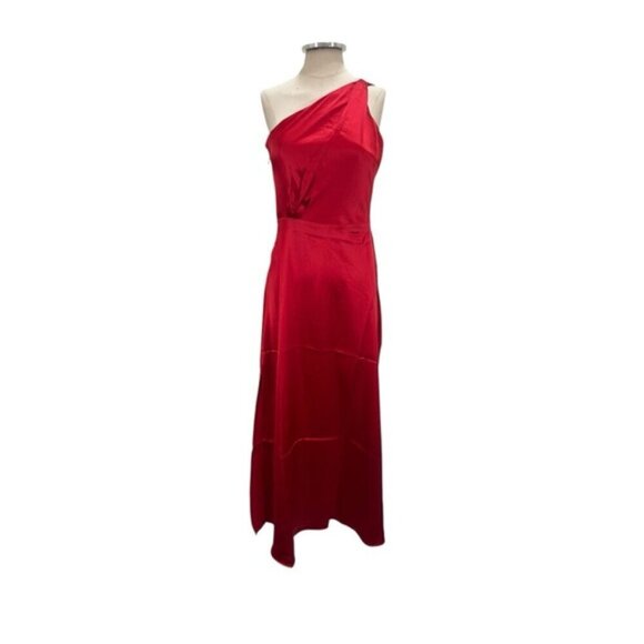 Rachel Parcell One Shoulder Silky Charmeuse Side Slit Midi Dress Size 8 - Picture 4 of 13